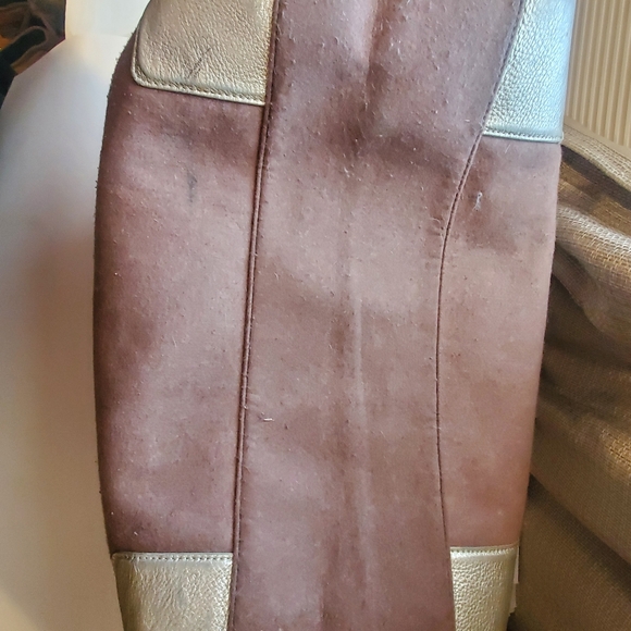 TORY BURCH WOOL LARGE TOTE.ELLA BROWN WITH GOLD ACCENTS. - Picture 10 of 15